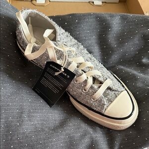 Converse Women’s Gray Tweed Low-Top Sneakers with Cream Laces